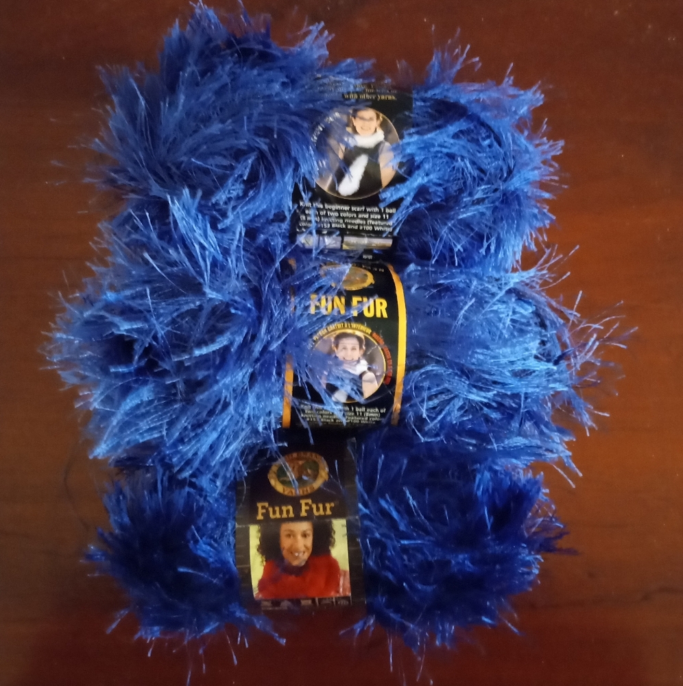 3 Skeins Sapphire Blue Lion Brand Fun Fur (different dye lots)